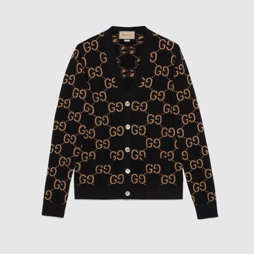 GUCCI GG Wool Jacquard Cardigan, Size M