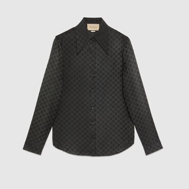 GUCCI GG Silk Crêpe Shirt, Size 40 IT