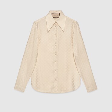 GUCCI GG Silk Crepe Shirt, Size 46 IT