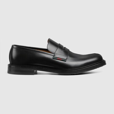 GUCCI Men's Loafer With Leather Web, Size 45 IT