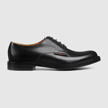 GUCCI Men's Lace-up Shoe With Leather Web, Size 48 IT