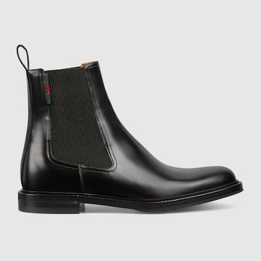 GUCCI Men's Ankle Boot With Leather Web, Size 46 IT