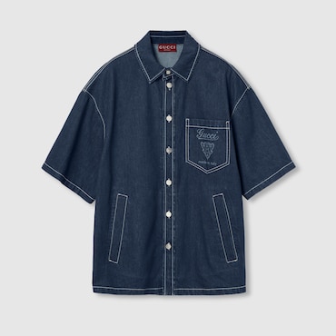 GUCCI Lasered Denim Shirt, Size 56 IT