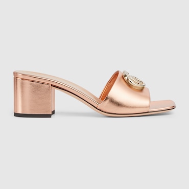 GUCCI Women's Platform Pump With Crystal Double G, Gold, Size 6