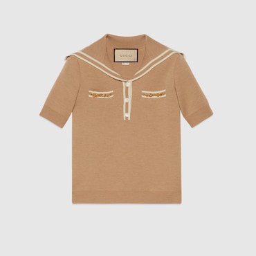 GUCCI Wool Polo Shirt With Horsebit, Size XXS