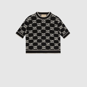 GUCCI GG Wool Bouclé Jacquard Top, Size XS