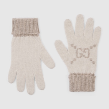 GUCCI GG Cashmere Jacquard Gloves, Size S