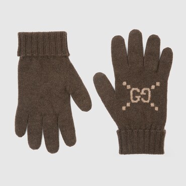 GUCCI GG Cashmere Jacquard Gloves, Size L