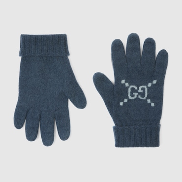 GUCCI GG Cashmere Jacquard Gloves, Size M