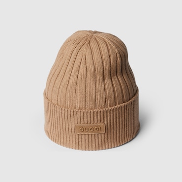 GUCCI Rib Knit Wool Hat, Size L
