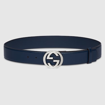 GUCCI Belt With Interlocking G Engraved Buckle, Size 85