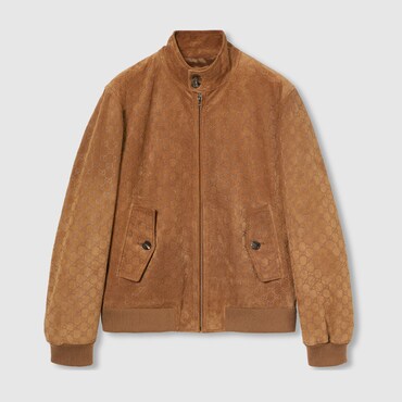 GUCCI Bomber In Pelle Scamosciata Con GG In Rilievo, Taglia 54 IT