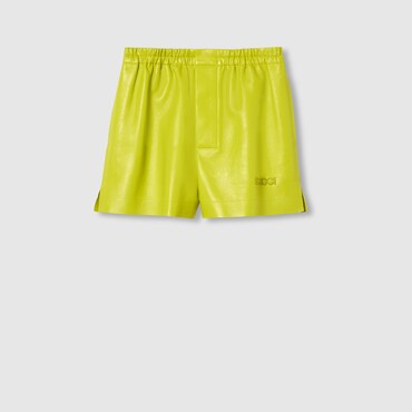 GUCCI Embossed Leather And Knit Shorts, Size 50 IT