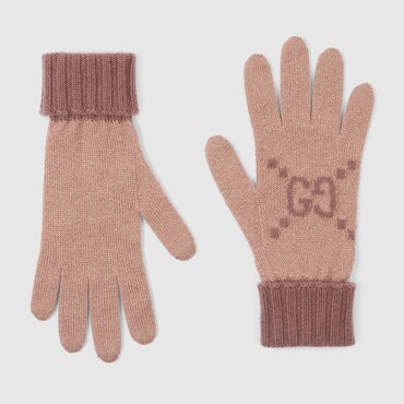 GUCCI GG Cashmere Lamé Gloves, Size L