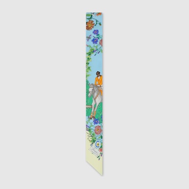 GUCCI Allover Floral Print Silk Neck Bow