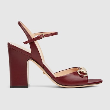 GUCCI Women's Horsebit Sandal, Size 37.5 IT, Bordeaux