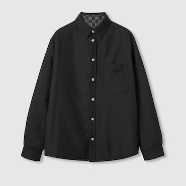 GUCCI Reversible Wool And GG Denim Shirt, Size 48 IT