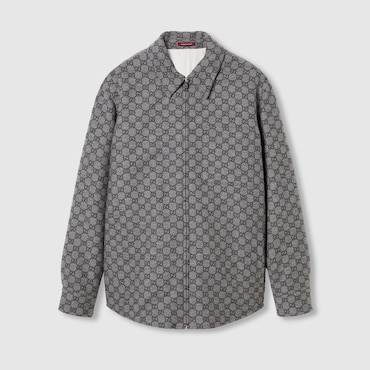 GUCCI GG Flannel Overshirt, Size 60