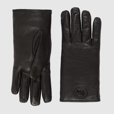GUCCI Leather Gloves With Double G, Size 9