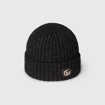 GUCCI Rib Knit Wool Lamé Hat, Size M