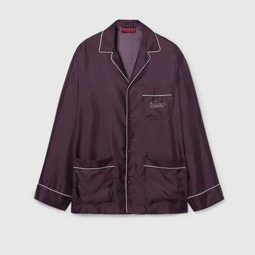 GUCCI Printed Panama Silk Shirt, Size 48