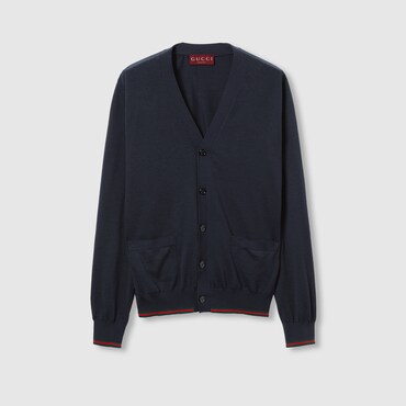 GUCCI Wool Knit Cardigan With Web, Size XXS