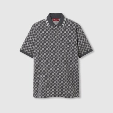 GUCCI GG Cotton Lamé Jacquard Polo Shirt, Size XXXL