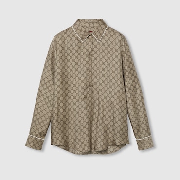 GUCCI Printed Silk Twill Shirt, Size 42 IT