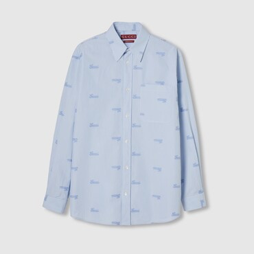 GUCCI Embroidered Striped Cotton Shirt, Size 42
