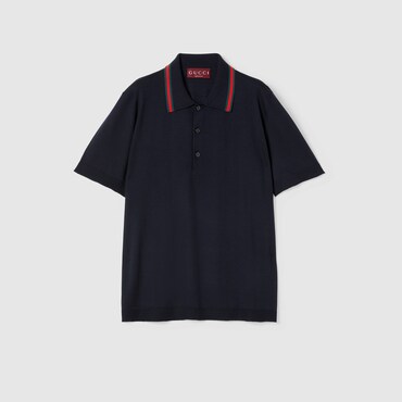GUCCI Wool Knit Polo Shirt With Web, Size M