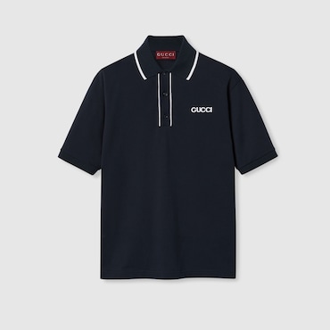 GUCCI Embroidered Cotton Piquet Polo Shirt, Size XXS