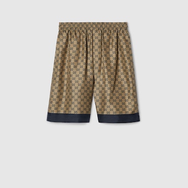 GUCCI Printed Silk Twill Shorts, Size 46