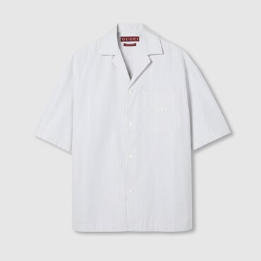 GUCCI Embroidered Striped Cotton Shirt, Size 48