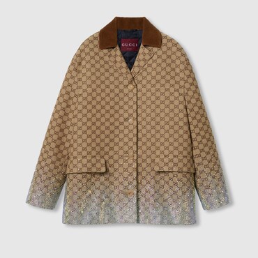 GUCCI Embroidered GG Canvas Coat, Size 44 IT