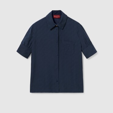 GUCCI GG And Chain Silk Jacquard Shirt, Size 48 IT