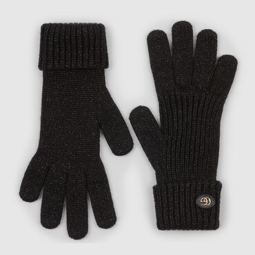 GUCCI Rib Knit Wool Lamé Gloves, Size M