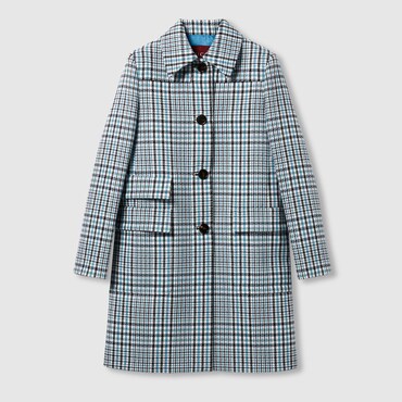 GUCCI Check Wool Crêpe Coat, Size 40 IT