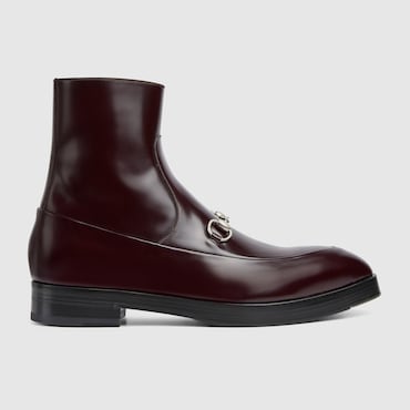 GUCCI Men's Ankle Boot With Horsebit, Size 41.5 IT, Bordeaux