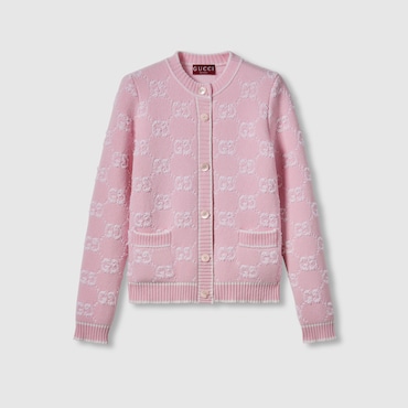 GUCCI GG Wool Bouclé Jacquard Cardigan, Size S