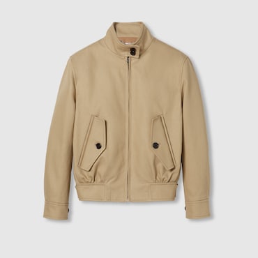 GUCCI Embossed Cotton Drill Bomber Jacket, Size 42 IT