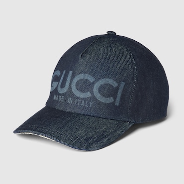 GUCCI Lasered Denim Baseball Hat, Size S