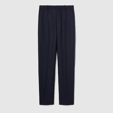 GUCCI Relaxed Fit Embroidered Wool Trousers, Size 46 IT