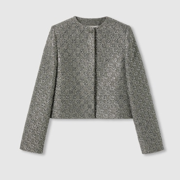 GUCCI Embroidered GG Wool Tweed Jacket, Size 48 IT