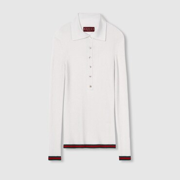 GUCCI Cashmere And Silk Polo Top With Web, Size XL