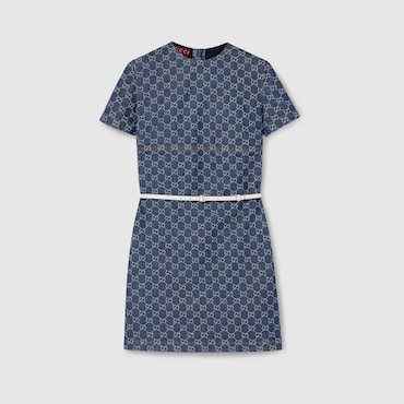 GUCCI GG Denim Jacquard Dress, Size 38 IT