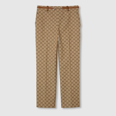 GUCCI GG Canvas Trousers With Horsebit, Size 46 IT