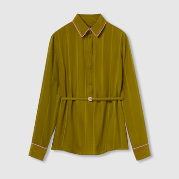 GUCCI Chain And Belt Silk Jacquard Shirt, Size 46 IT
