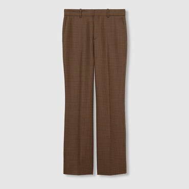 GUCCI Embroidered Houndstooth Wool Trousers, Size 46 IT