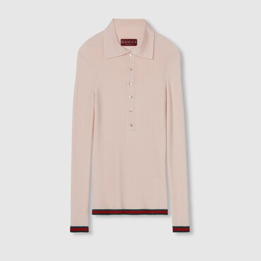 GUCCI Cashmere And Silk Polo Top With Web, Size XL