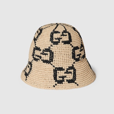 GUCCI GG Straw Cloche Hat, Size L